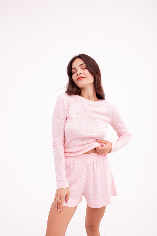 Tender Pink Cotton Long Sleeve Top