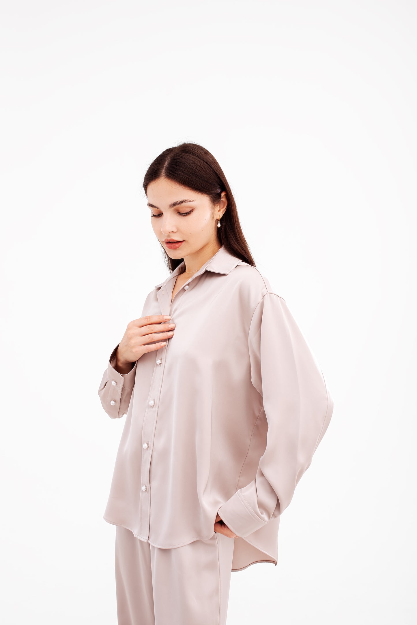 Luxury Viscose Relaxed Fit shirt with pearl buttons