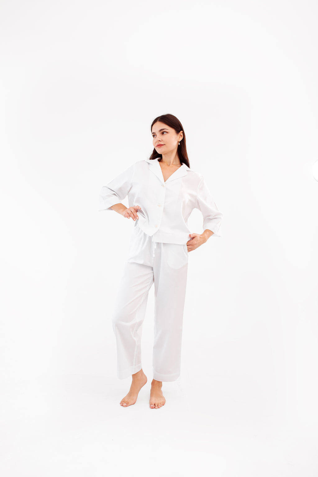 Relaxed fit sateen trousers | White