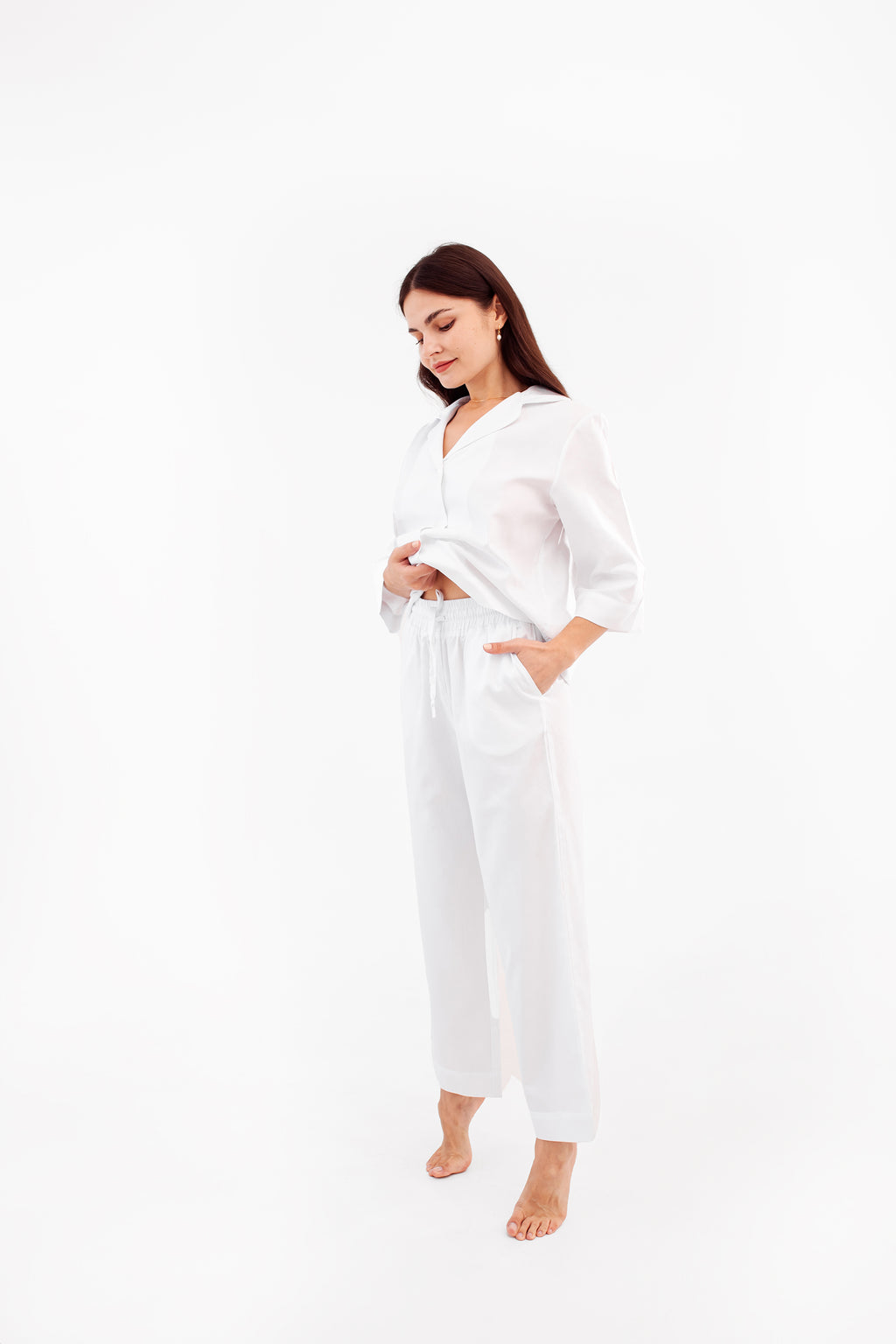 Relaxed fit sateen trousers | White