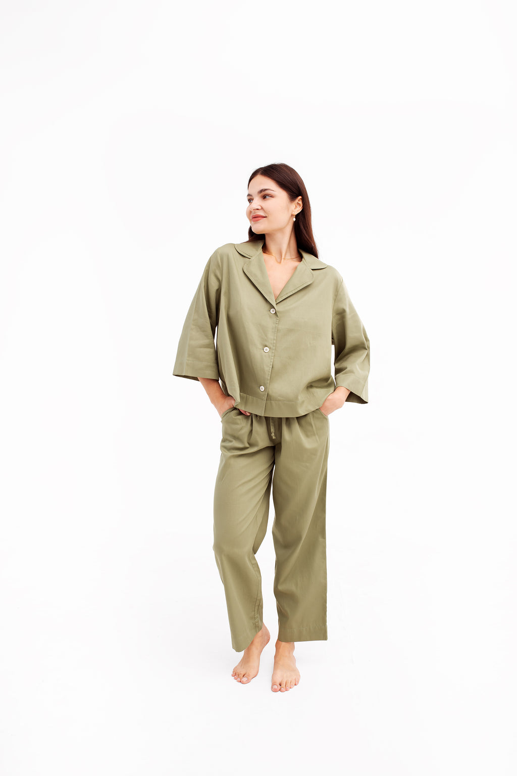 Sateen Cotton trousers | Khaki