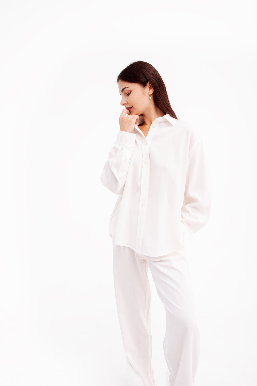 Straight fit linen trousers | Cream